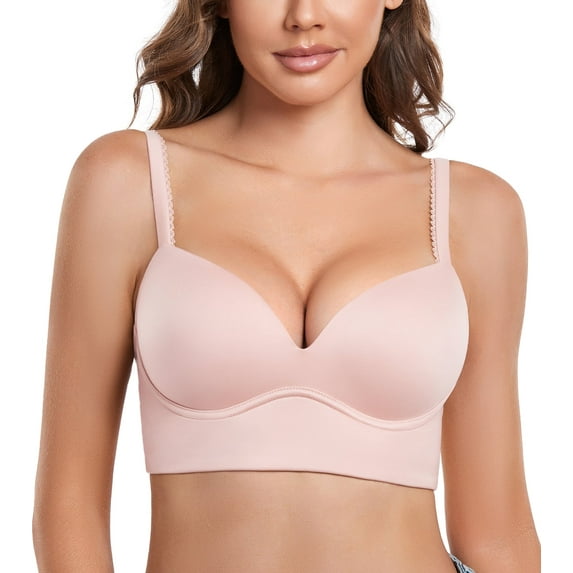 Exerin Bras for Women Plunge Wirefree Pullover Push Up Comfortable Padded Plus Size Bra(32D,Pink)