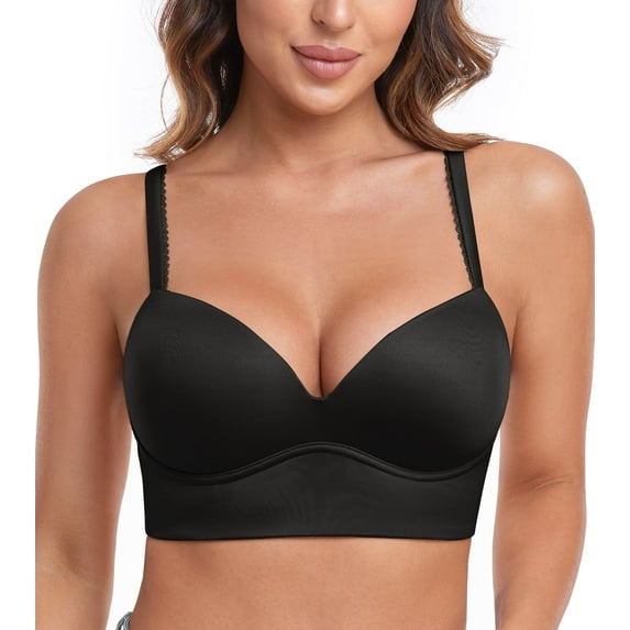 Exerin Bras for Women Plunge Wirefree Pullover Push Up Comfortable Padded Plus Size Bra(Black,32B)