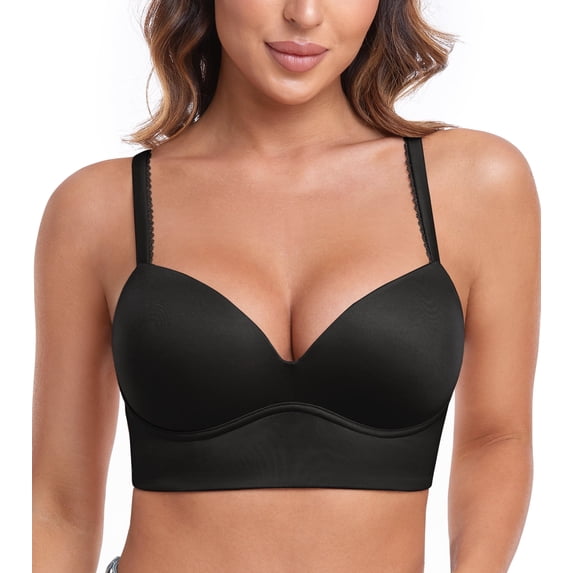 Exerin Bras for Women Plunge Wirefree Pullover Push Up Comfortable Padded Plus Size Bra(Black,32C)
