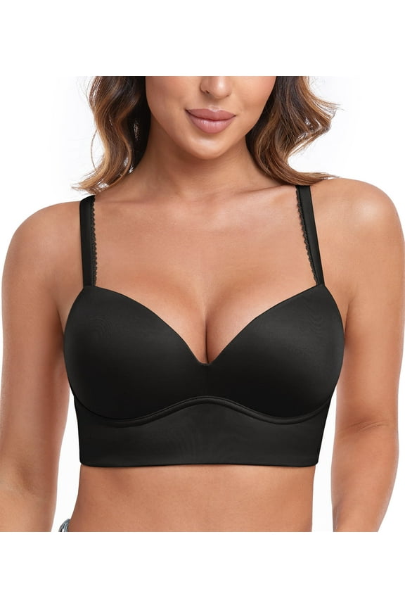 Bras for Women Plunge Wirefree Pullover Push Up Comfortable Padded Plus Size Bra(Black,40C)