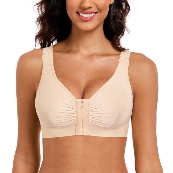 Exerin Compression Bra for Women's Front Closure Bras with Adjustable Straps Wirefree