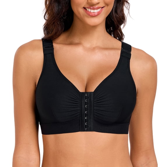 Exerin Compression Bra for Women's Front Closure Bras with Adjustable Straps Wirefree