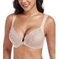 thumbnail image 1 of Exerin Women's Plus Size Front Closure U-Back Underwire Wide Strap Everyday Bra(Beige,36D), 1 of 6