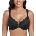 thumbnail image 1 of Exerin Women's Plus Size Front Closure U-Back Underwire Wide Strap Everyday Bra(Black,42B), 1 of 6