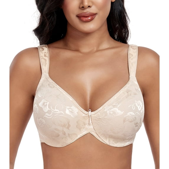 Exerin Minimizer Bras for Women Soft Fabric Comfort Full Figure Unpadded Underwire Everyday Bra(Beige,32D)