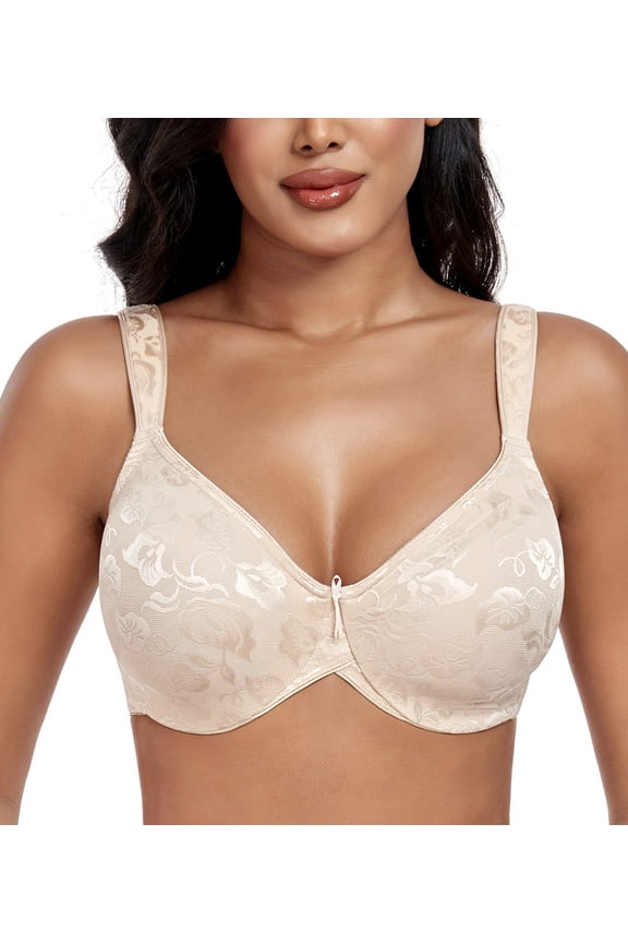 Minimizer Bras for Women Soft Fabric Comfort Full Figure Unpadded Underwire Everyday Bra(Beige,34DDD)