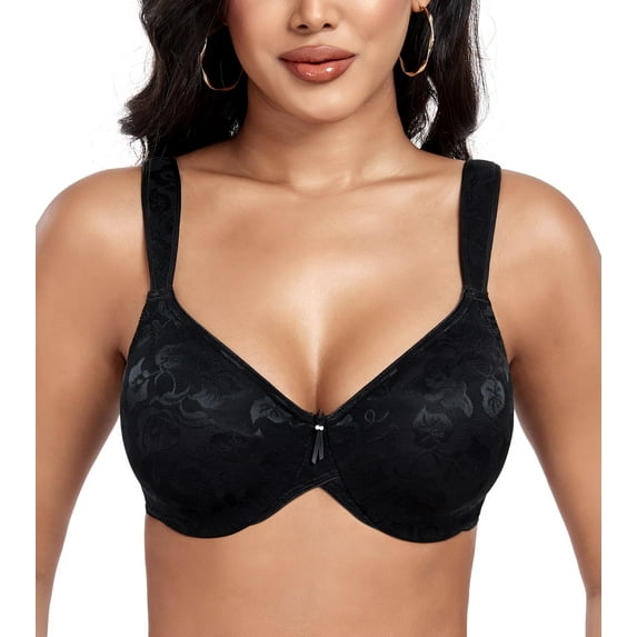 Exerin Minimizer Bras for Women Soft Fabric Comfort Full Figure Unpadded Underwire Everyday Bra(Black,36C)