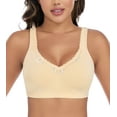 thumbnail image 1 of Exerin Plus Size Bras Women's Comfort Cotton Non-Padded Wirefree Lace Floral Everyday Bra(38B,Beige), 1 of 5