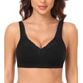 thumbnail image 1 of Exerin Plus Size Bras Women's Comfort Cotton Non-Padded Wirefree Lace Floral Everyday Bra(40D,Black), 1 of 5