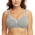 thumbnail image 1 of Exerin Plus Size Bras Women's Comfort Cotton Non-Padded Wirefree Lace Floral Everyday Bra(48DDD,Grey), 1 of 6