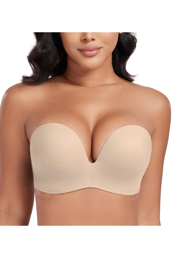 Push Up Bras Seamless Wireless Anti-Slip Women's Strapless Bra Shape Support Lift(Beige,30D)