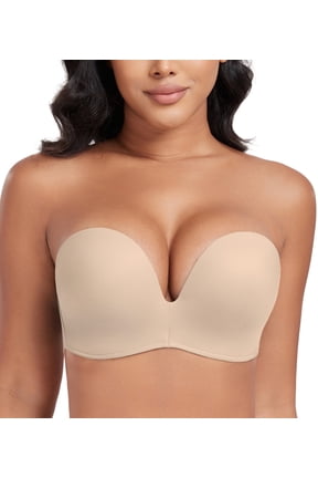 Push Up Bras Seamless Wireless Anti-Slip Women's Strapless Bra Shape Support Lift(Beige,36C)