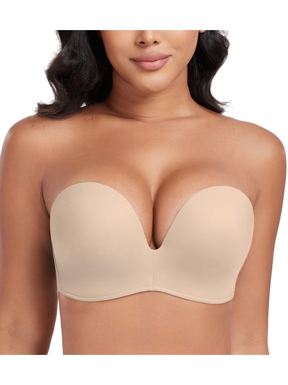Push Up Bras Seamless Wireless Anti-Slip Women's Strapless Bra Shape Support Lift(Beige,40C)