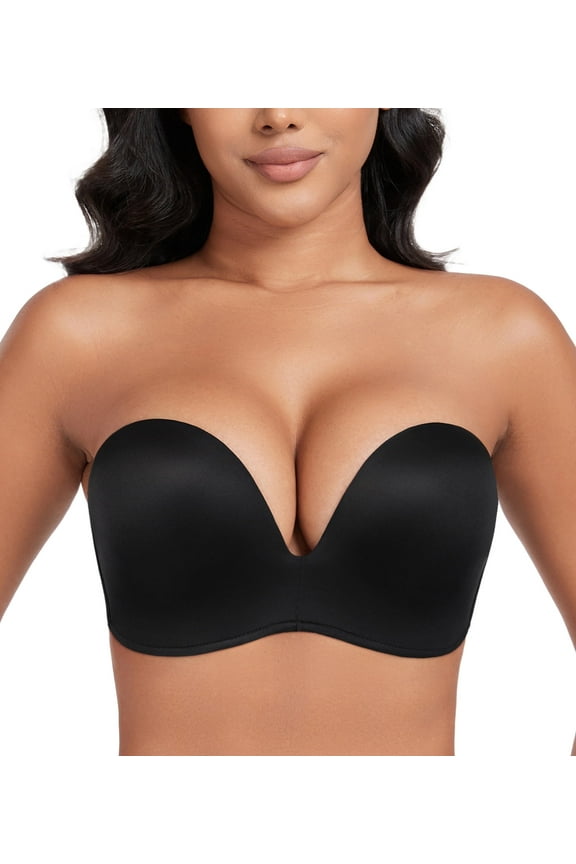Push Up Bras Seamless Wireless Anti-Slip Women's Strapless Bra Shape Support Lift(Black,32DD)