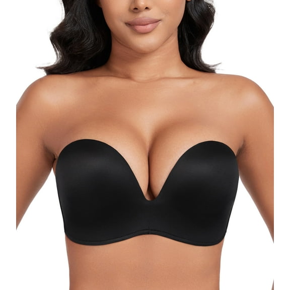 Exerin Push Up Bras Seamless Wireless Anti-Slip Women's Strapless Bra Shape Support Lift(Black,36B)