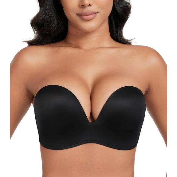 Exerin Push Up Bras Seamless Wireless Anti-Slip Women's Strapless Bra Shape Support Lift(Black,36C)