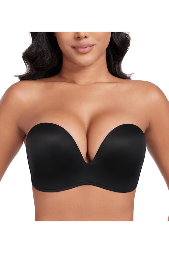 Push Up Bras Seamless Wireless Anti-Slip Women's Strapless Bra Shape Support Lift(Black,38DD)