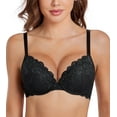 thumbnail image 1 of Exerin Push Up Bras Women's Padding Underwire Flower Lace Lift Up Everyday Bra(Black,34D), 1 of 8
