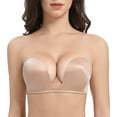 thumbnail image 1 of Exerin Women's Strapless Bras Underwire Anti-Slip Padded Multiway Push Up Bra(Beige,34DD), 1 of 7