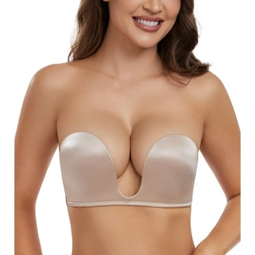 Exerin Women's Push Up Strapless Underwire Anti-Slip Padded Plunge Multiway Bra(Beige,36B)