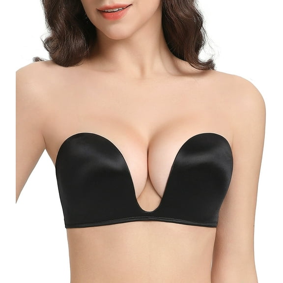 Exerin Women's Strapless Bras Underwire Anti-Slip Padded Multiway Push Up Bra(Black,32C)