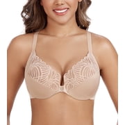 Exerin Racerback Full Figure Underwire Women's Front Close Bra Seamless Unlined BraBeige,46C