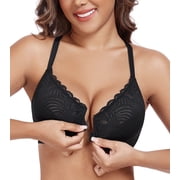 Exerin Racerback Full Figure Underwire Women's Front Close Bra Seamless Unlined Bra(Black,38D)