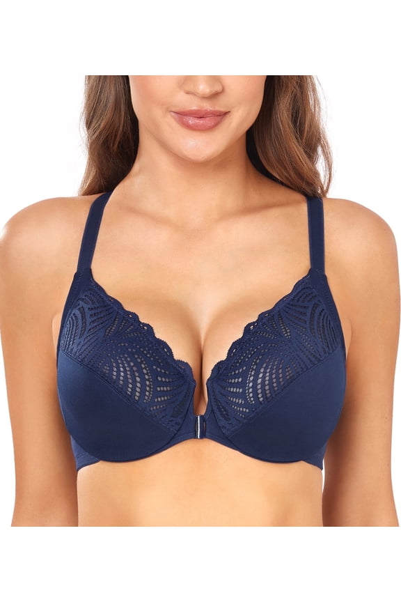 Racerback Full Figure Underwire Women's Front Close Bra Seamless Unlined Bra(Blue,38C)
