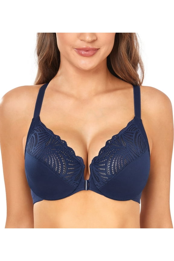 Racerback Full Figure Underwire Women's Front Close Bra Seamless Unlined Bra(Blue,46C)