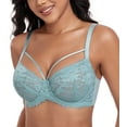 thumbnail image 1 of Exerin Women's Sexy Lace Bras Underwire Plus Size See Through Mesh Sheer Bra(42C,Blue), 1 of 5