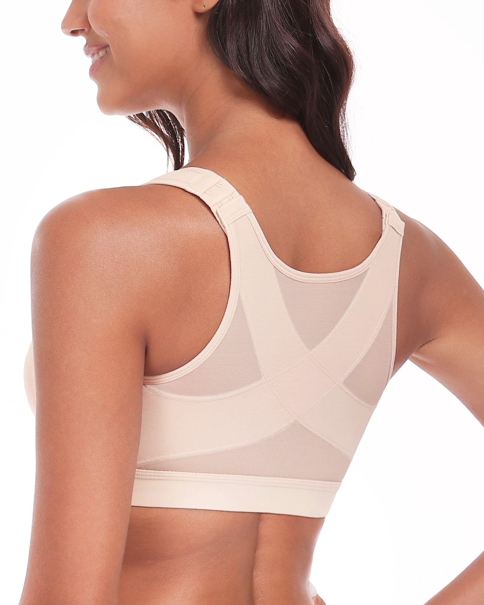 Women's Back Support Front Closure Bra Full Coverage Non Padded Wirefree(Beige,36C)