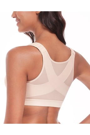 Women's Back Support Front Closure Bra Full Coverage Non Padded Wirefree(Beige,36C)