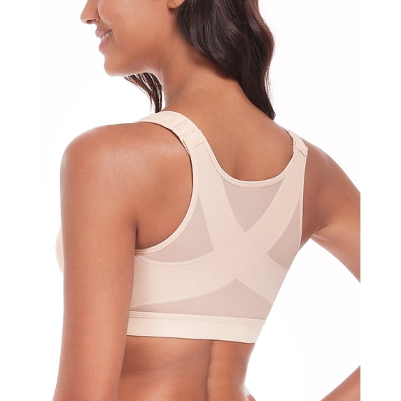 Exerin Women's Back Support Front Closure Bra Full Coverage Non Padded Wirefree(Beige,36C)