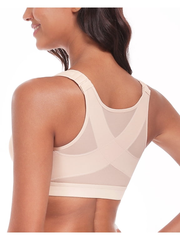 Women's Back Support Front Closure Bra Full Coverage Non Padded Wirefree(Beige,38DD)
