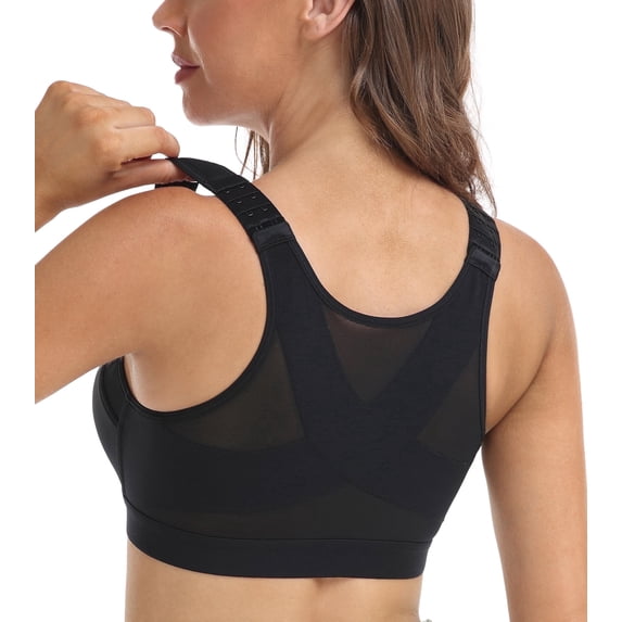Exerin Women's Back Support Front Closure Bra Full Coverage Non Padded Wirefree(Black,34C)