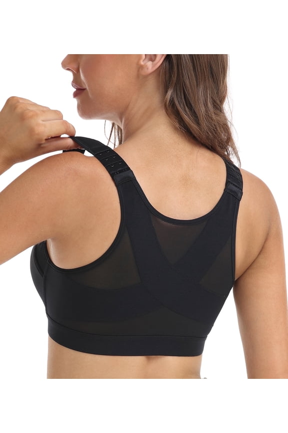 Women's Back Support Front Closure Bra Full Coverage Non Padded Wirefree(Black,40D)