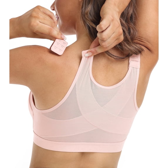Exerin Women's Back Support Front Closure Bra Full Coverage Non Padded Wirefree(Pink,34C)