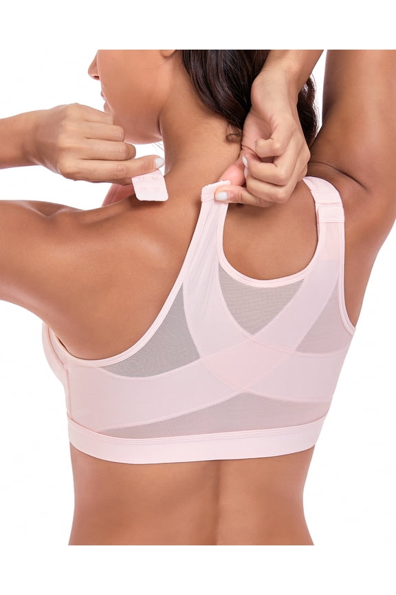 Women's Back Support Front Closure Bra Full Coverage Non Padded Wirefree(Pink,42DD)