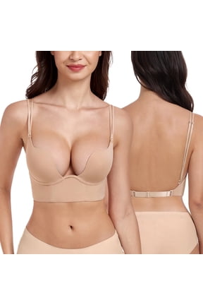 Women's Backless Bra Underwire Push Up Padded Plunge Convertible Low Back Bras,38D