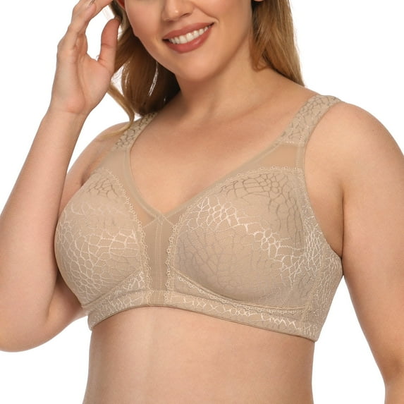 Exerin Women's Comfort Full Coverage Double Support Unpadded Wirefree Plus Size Minimizer Bra (40D, Toffee)