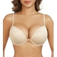 thumbnail image 1 of Exerin Women's Deep Plunge Low Cut Thick Padded Underwire Push Up Bra(34DD,Beige), 1 of 6
