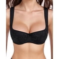 thumbnail image 1 of Exerin Women's Floral Lace Demi Low Cut Lightly Padded Underwire Balconette Bra(32C,Black), 1 of 7