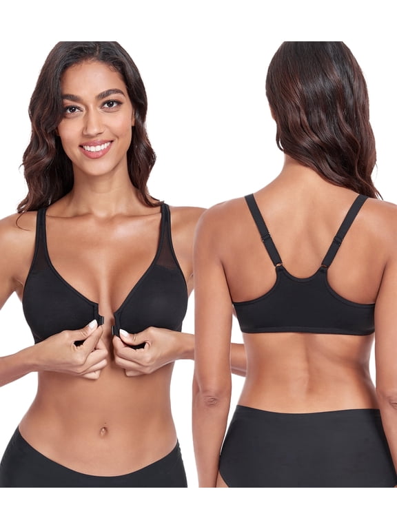 Women's Front Close Unlined Underwire V-Neck Racerback Bra(36C,Black)