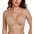 thumbnail image 1 of Exerin Women's Front Close Unlined Underwire V-Neck Racerback Bra(40B,Beige), 1 of 5