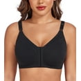 thumbnail image 1 of Exerin Women's Front Closure Bras Wireless Comfort Unlined Full Coverage Cotton Bra(36D,Black), 1 of 6