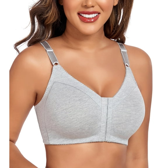 Exerin Women's Front Closure Bras Wireless Comfort Unlined Full Coverage Cotton Bra(38C,Grey)