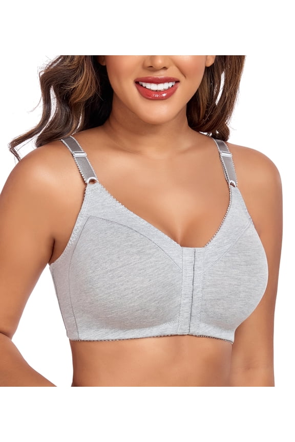 Women's Front Closure Bras Wireless Comfort Unlined Full Coverage Cotton Bra(38DD,Grey)