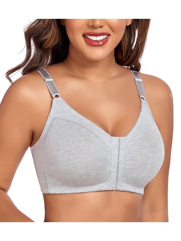 Women's Front Closure Bras Wireless Comfort Unlined Full Coverage Cotton Bra(38DD,Grey)