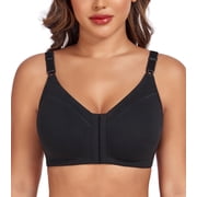 Exerin Women's Front Closure Bras Wireless Comfort Unlined Full Coverage Cotton Bra40B,Black