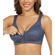 Exerin Women's Front Closure Full Coverage Wirefree Posture Back Plus Size Bra(36B,Blue)